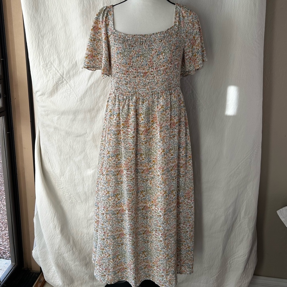 Cream Flutter Sleeve Smocked Maxi Sundress